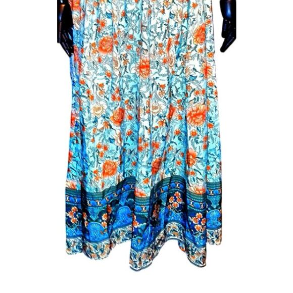 Plus Size 3X 22 24 Boho Bandana Print Ruffle Pocket Cap Sleeve Button Maxi Dress - Picture 6 of 6